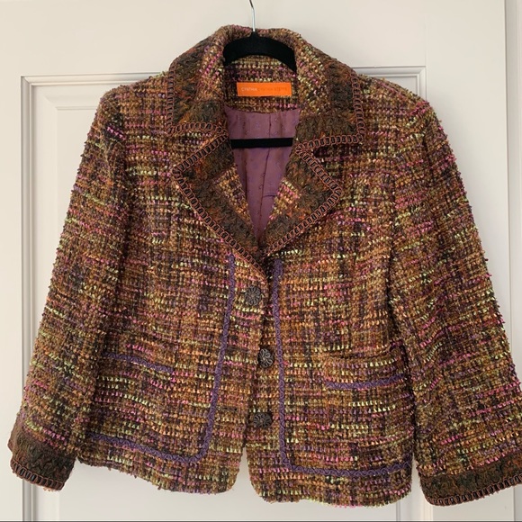 Cynthia Steffe Boucle Wool Mix Tweed Brown Jacket - Picture 1 of 7